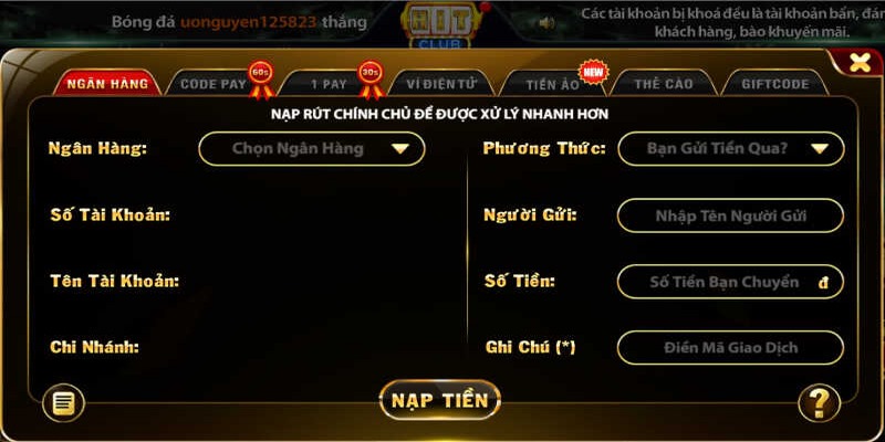 hitclub đa dạng phương thức thanh toán