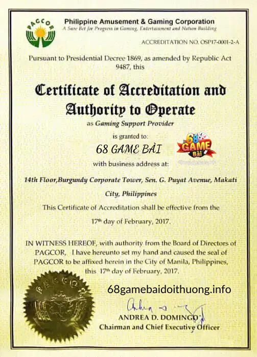 PAGCOR - Tổ chức cá cược uy tín đầu tiên cấp giấy chứng nhận cho đơn vị